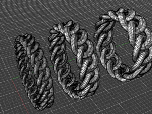 Cuban Link Rings 3 variable width 30 ring sizes Model Cetak 3D