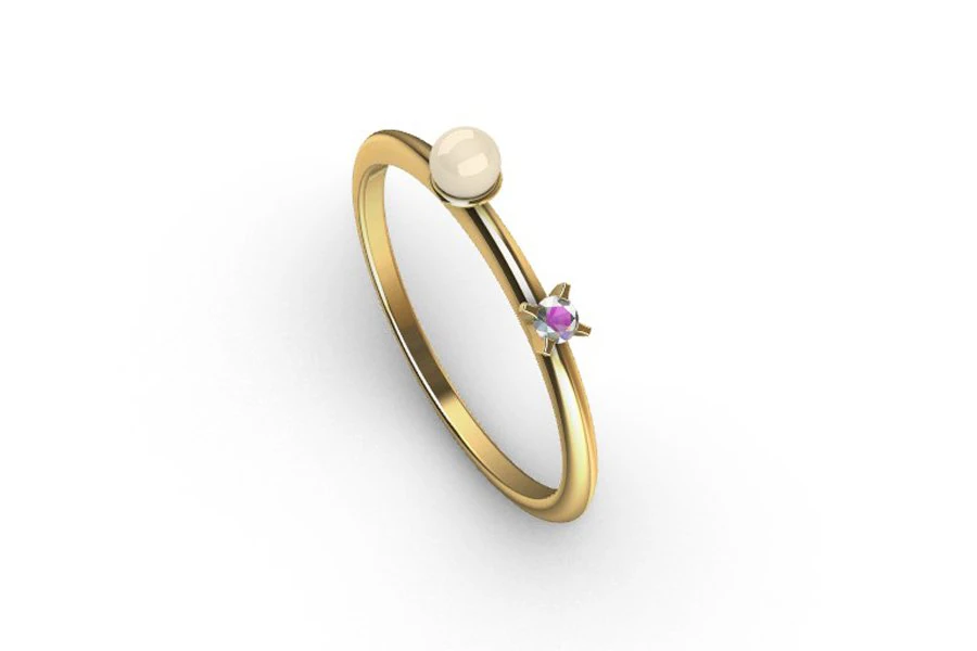 Single Pearl and Diamond Ring 10 Sizes 3D Print Model .c4d .max .obj .3ds .fbx .stl .blend 