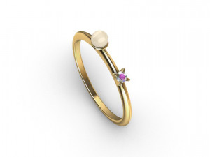 Single Pearl and Diamond Ring 10 Sizes Modèles 3D en vedette
