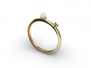 Single Pearl and Diamond Ring 10 Sizes 3D Baskı Modeli