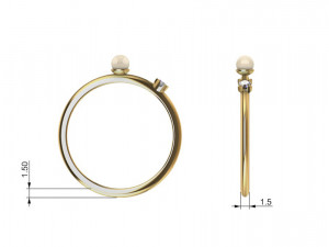 Single Pearl and Diamond Ring 10 Sizes 3D Baskı Modeli