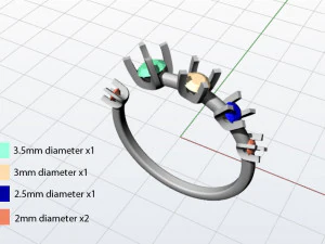 Diamond Hug Ring 5 sizes 3D Print Model