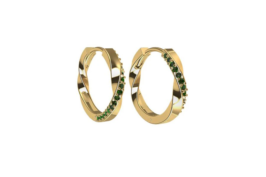 Mobius Huggie Hoop Earrings with Gemstones 3D Print Model .c4d .max .obj .3ds .fbx .stl .blend