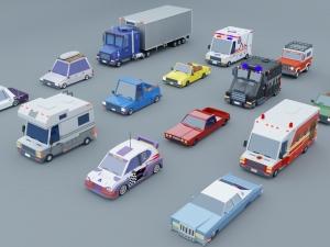 Cartoon Low Poly Cars Pack Low-poly 3D Models