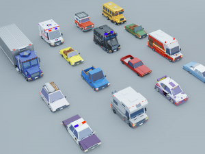 Cartoon Low Poly Cars Pack Low-poly 3D Модель