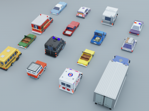 Cartoon Low Poly Cars Pack Low-poly 3D Модель
