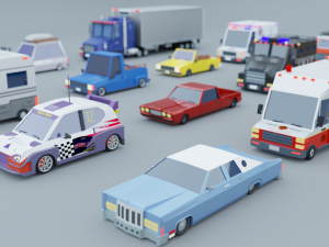 Cartoon Low Poly Cars Pack Low-poly 3D Модель