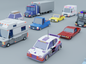 Cartoon Low Poly Cars Pack Low-poly 3D Модель