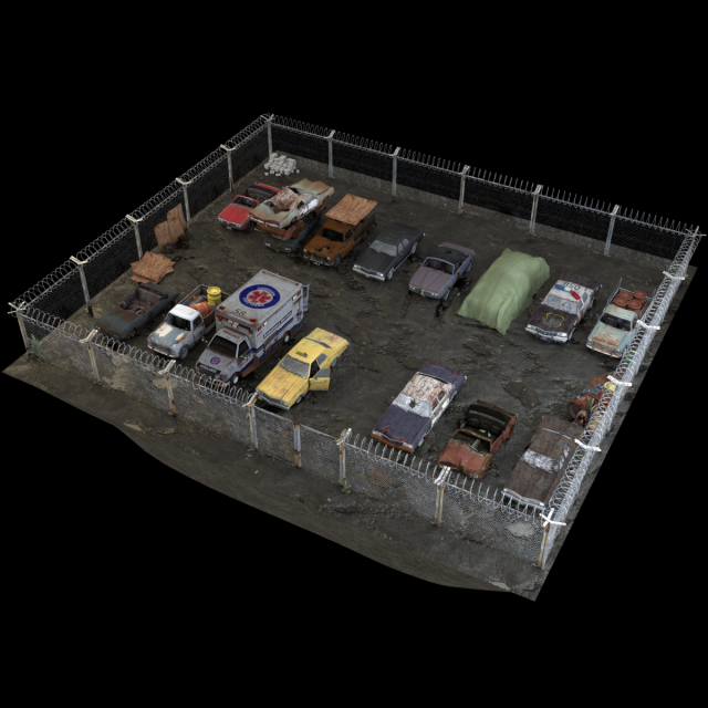Old Rusty cars in an abandoned parking lot pack Low-poly Model 3D .c4d .max .obj .3ds .fbx .stl .blend 