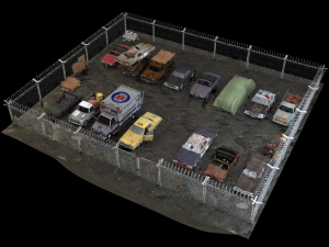Old Rusty cars in an abandoned parking lot pack Low-poly 3D Model