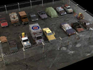 Old Rusty cars in an abandoned parking lot pack Low-poly Model 3D