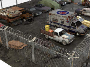 Old Rusty cars in an abandoned parking lot pack Low-poly Model 3D