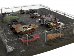 Old Rusty cars in an abandoned parking lot pack Low-poly Model 3D