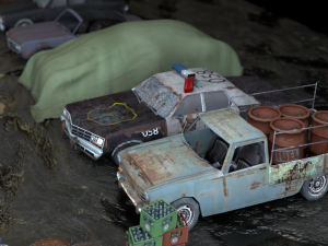 Old Rusty cars in an abandoned parking lot pack Low-poly Model 3D
