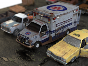 Old Rusty cars in an abandoned parking lot pack Low-poly Model 3D