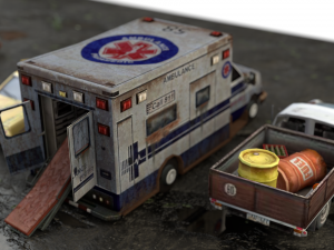 Old Rusty cars in an abandoned parking lot pack Low-poly Model 3D