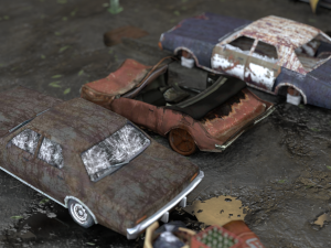 Old Rusty cars in an abandoned parking lot pack Low-poly Model 3D