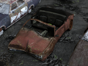 Old Rusty cars in an abandoned parking lot pack Low-poly Model 3D