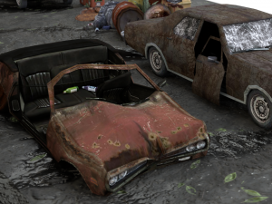 Old Rusty cars in an abandoned parking lot pack Low-poly Model 3D