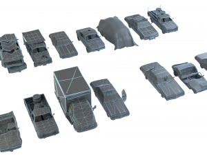 Old Rusty cars in an abandoned parking lot pack Low-poly Model 3D