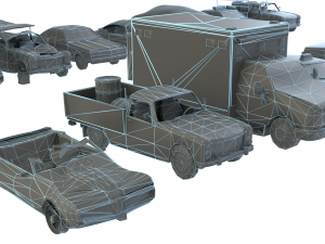 Old Rusty cars in an abandoned parking lot pack Low-poly Model 3D