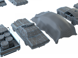Old Rusty cars in an abandoned parking lot pack Low-poly Model 3D