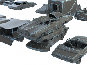 Old Rusty cars in an abandoned parking lot pack Low-poly Model 3D