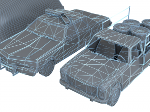 Old Rusty cars in an abandoned parking lot pack Low-poly Model 3D
