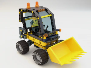 Lego Bulldozer and worker 3D Model