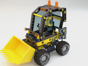Lego Bulldozer and worker 3D Model