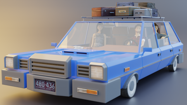 Low Poly cartoon car with 3 rigged characters 3D Model .c4d .max .obj .3ds .fbx .stl .blend 
