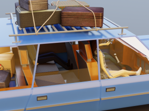 Low Poly cartoon car with 3 rigged characters 3D Model