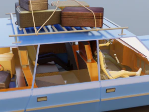 Low Poly cartoon car with 3 rigged characters 3D Model