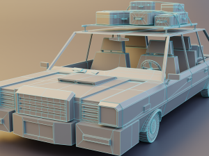 Low Poly cartoon car with 3 rigged characters 3D Model