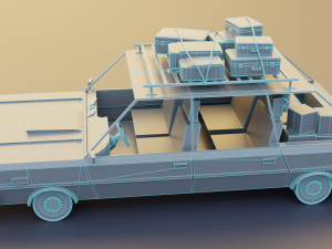 Low Poly cartoon car with 3 rigged characters 3D Model