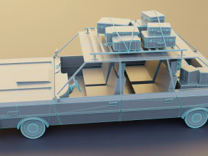 Low Poly cartoon car with 3 rigged characters 3D Model