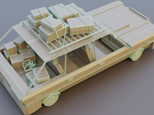 Low Poly cartoon car with 3 rigged characters 3D Model