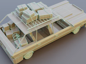 Low Poly cartoon car with 3 rigged characters 3D Model