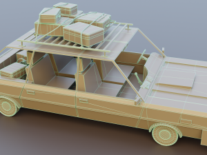 Low Poly cartoon car with 3 rigged characters 3D Model