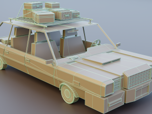Low Poly cartoon car with 3 rigged characters 3D Model