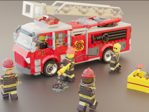 Lego Firetruck with Firefighter Squad 3D in 3DExport