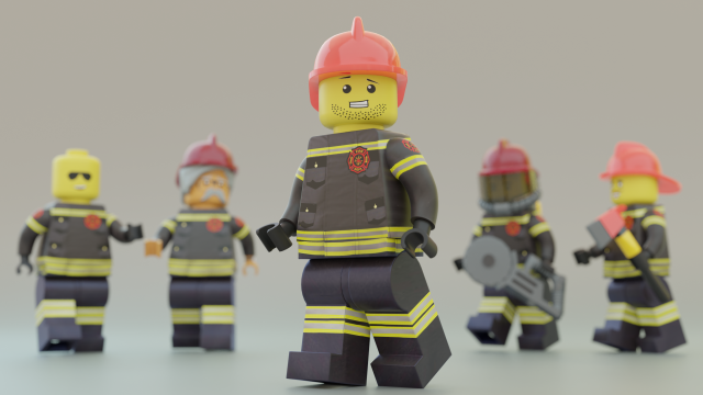Lego Firetruck with Firefighter Squad 3D Model in Fantasy 3DExport