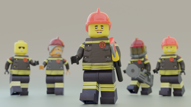 Lego Firetruck with Firefighter Squad 3D in 3DExport