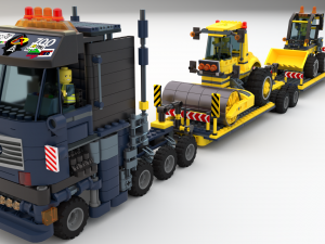 Lego Truck Bulldozer Road Roller with 3 drivers and trailer Modèle 3D