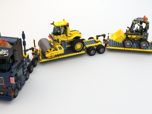 Lego Truck Bulldozer Road Roller with 3 drivers and trailer Modèle 3D