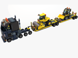 Lego Truck Bulldozer Road Roller with 3 drivers and trailer Modèle 3D