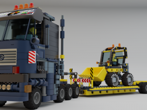 Lego Truck Bulldozer Road Roller with 3 drivers and trailer Modèle 3D