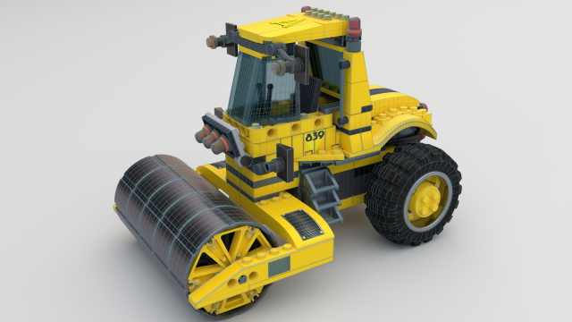 Lego Truck Bulldozer Road Roller with 3 drivers and trailer 3D