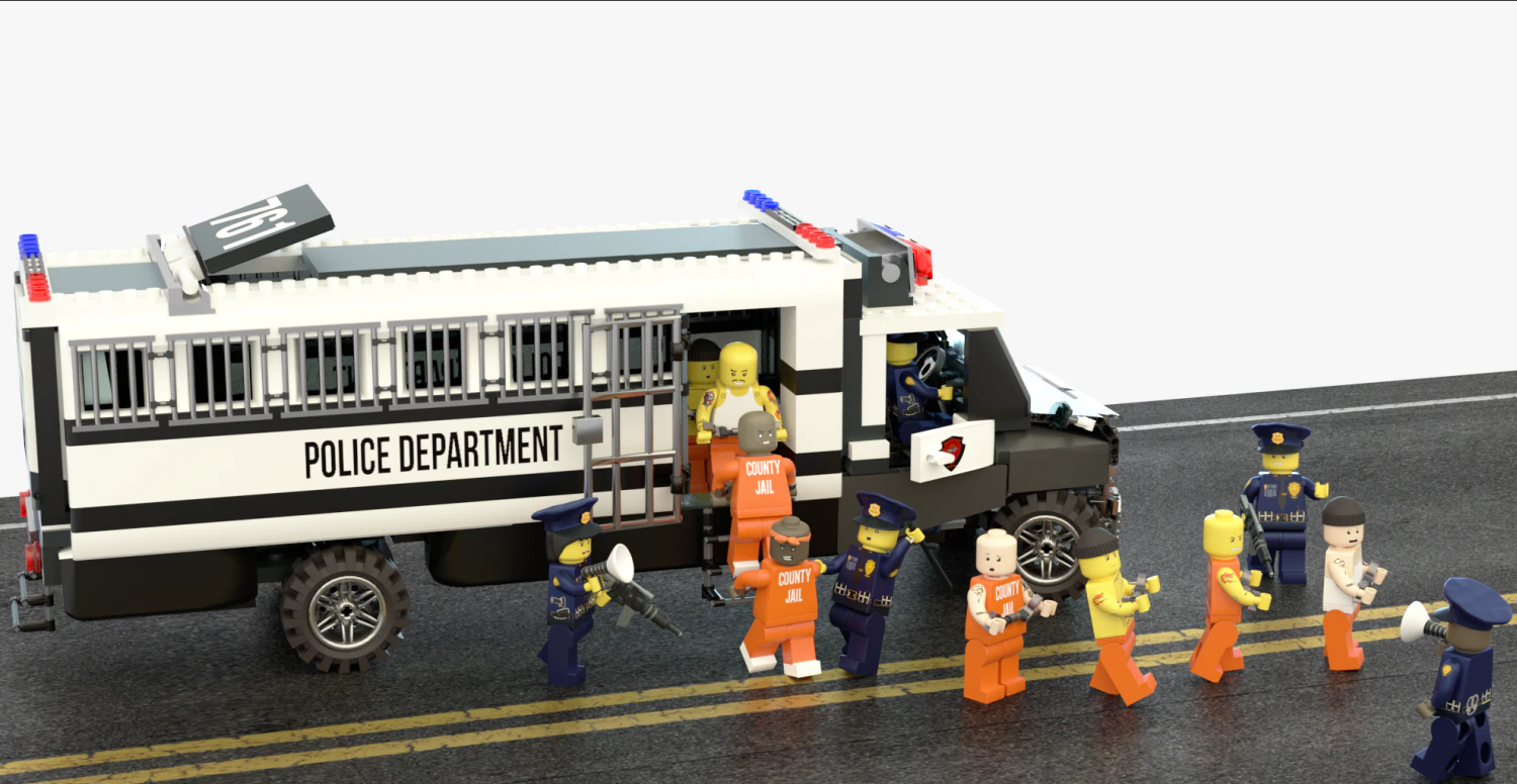 Lego police convoy with prisoners 3D Model .c4d .max .obj .3ds .fbx .stl .blend