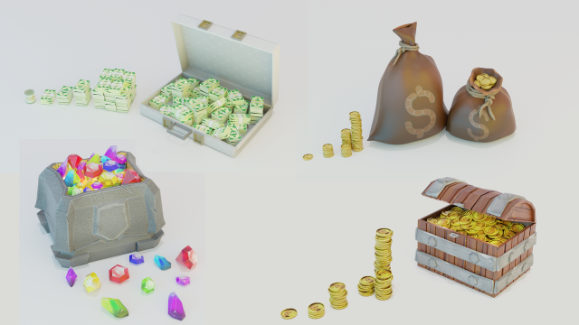 Game set of treasures low poly hand painted game ready Model 3D .c4d .max .obj .3ds .fbx .stl .blend 